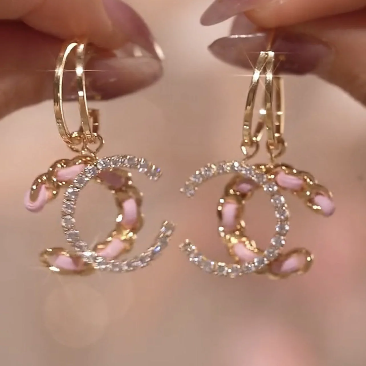 Chic Leather Rhinestone C-Hoop Earrings (3 Colors) - Image 2