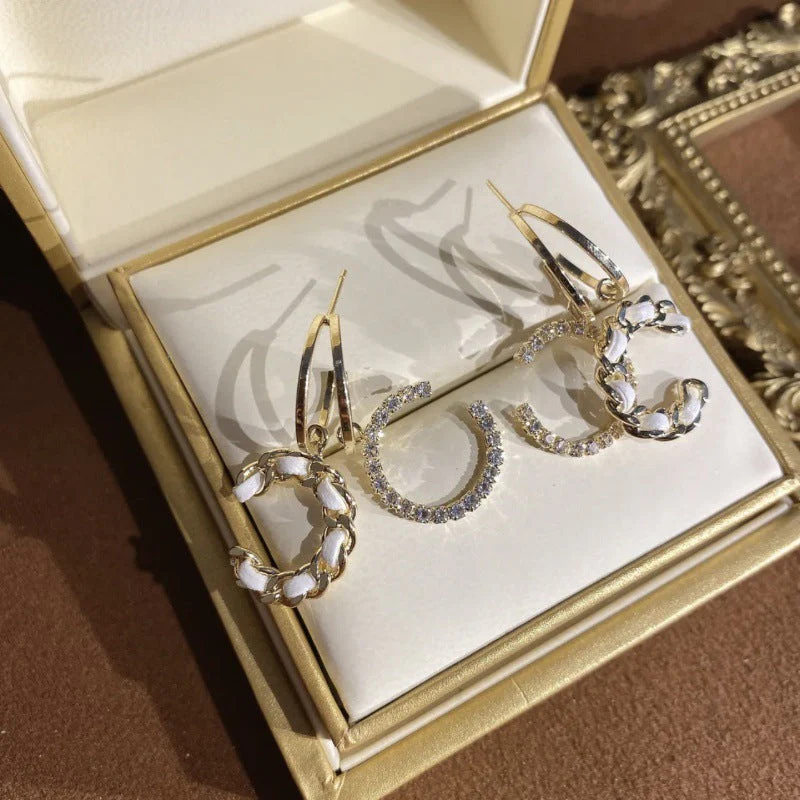 Chic Leather Rhinestone C-Hoop Earrings (3 Colors) - Image 6