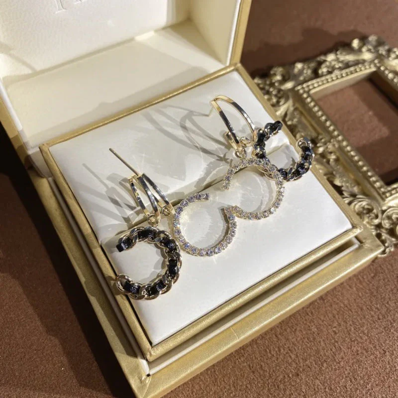 Chic Leather Rhinestone C-Hoop Earrings (3 Colors) - Image 7