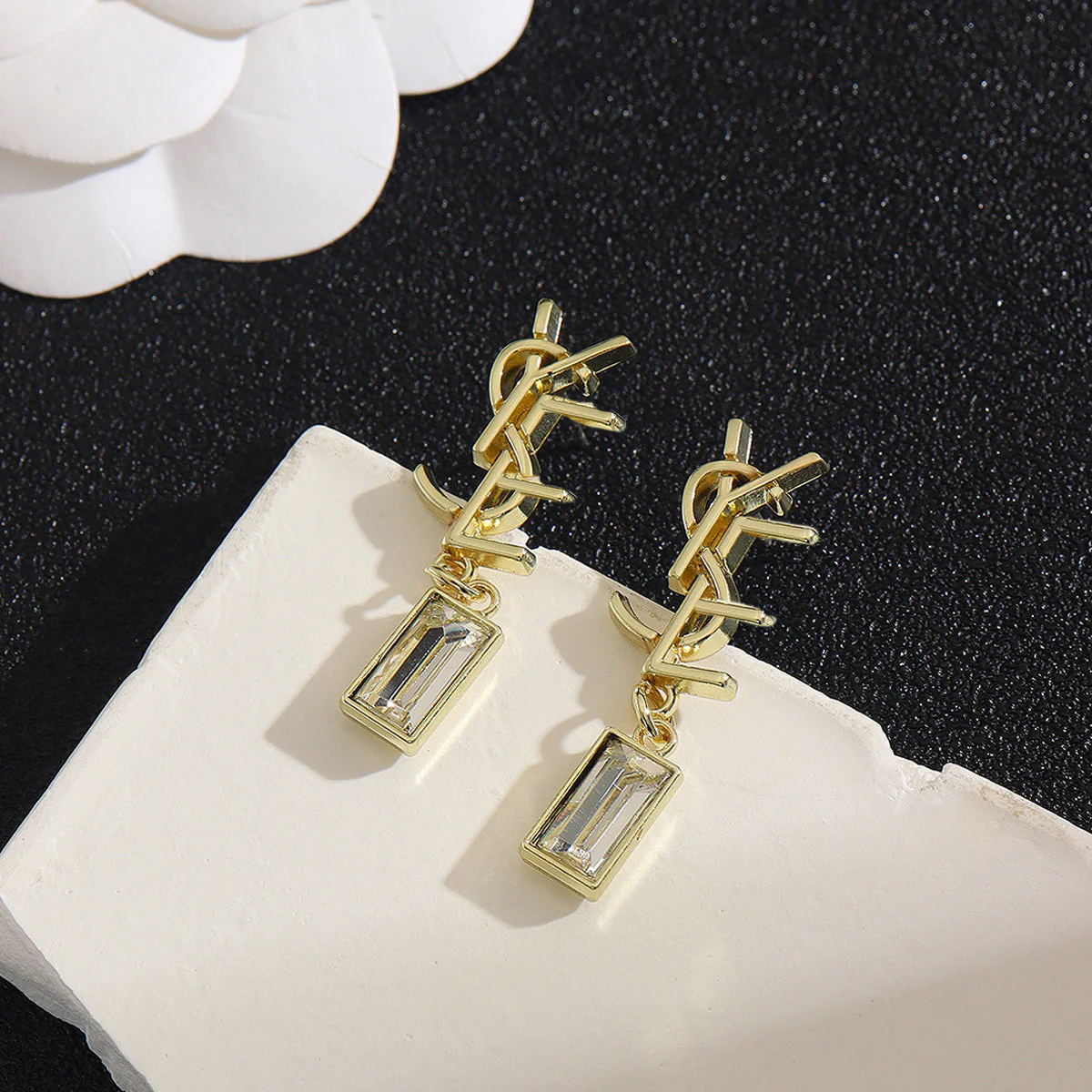 Chic Rhinestone Monogram Earrings - Image 2