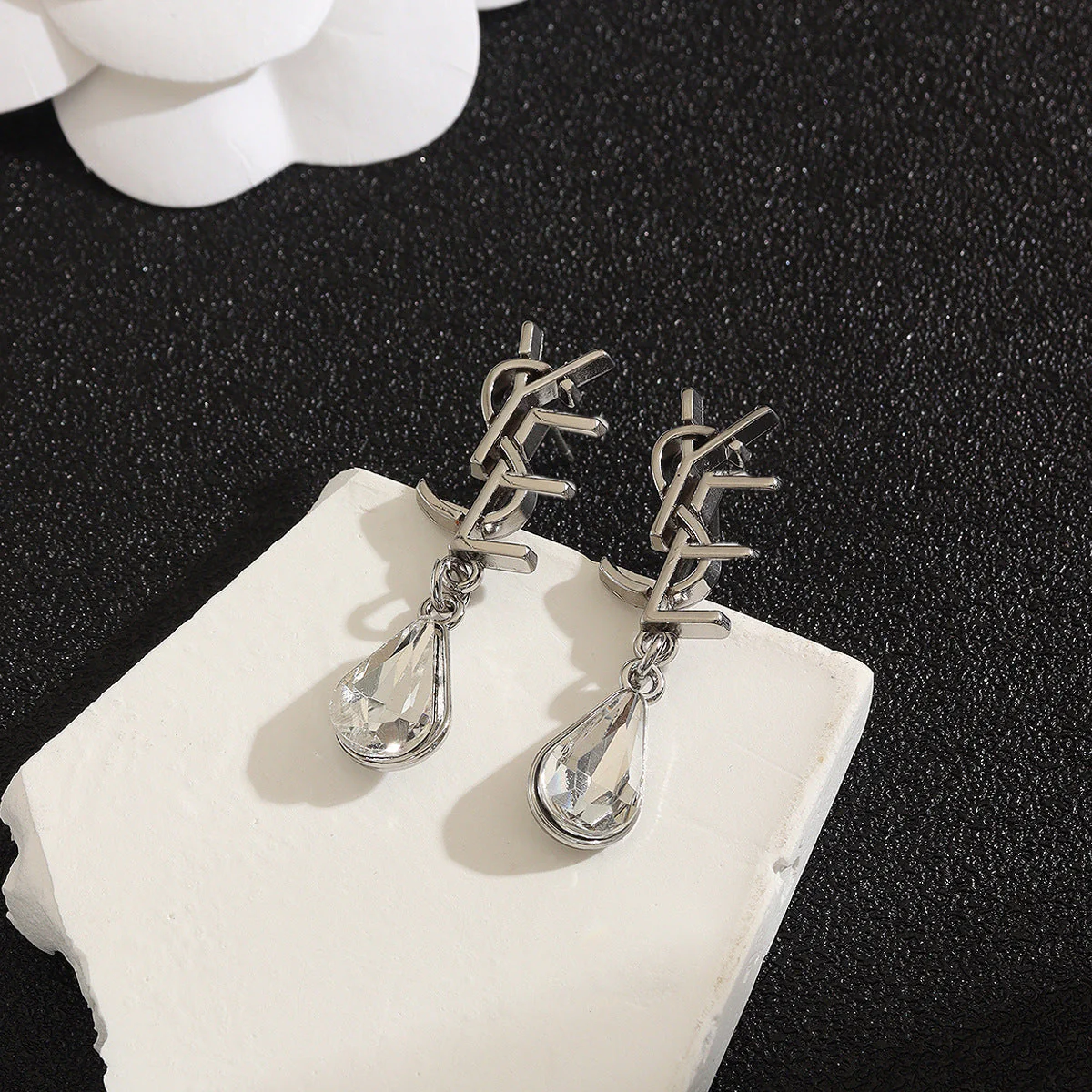 Chic Rhinestone Monogram Earrings - Image 3