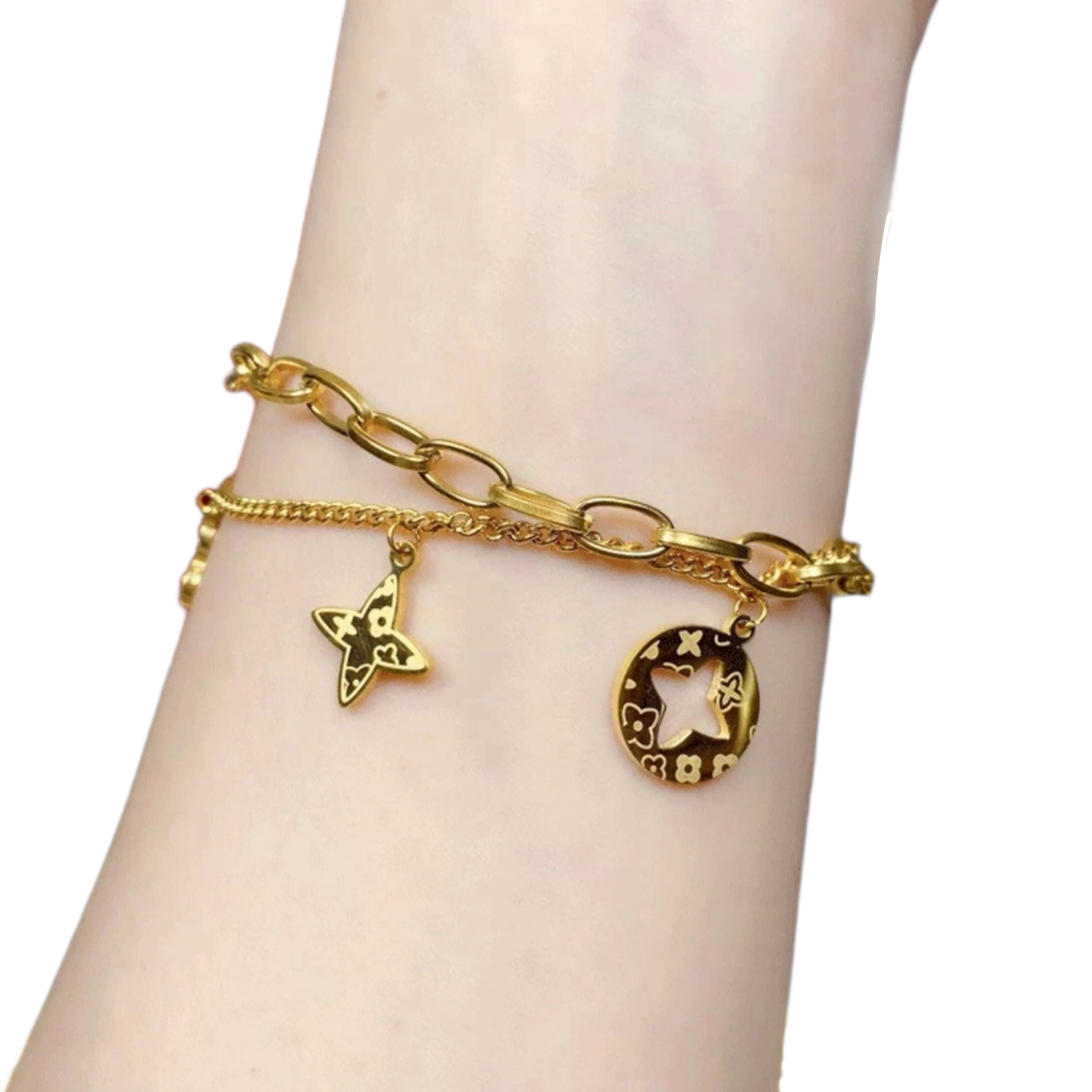 FOUR LEAF CLOVER CHARMS BRACELET - GOLD AND SILVER - Image 5