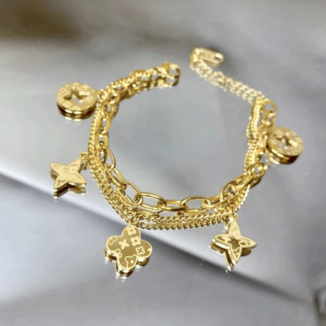 FOUR LEAF CLOVER CHARMS BRACELET - GOLD AND SILVER - Image 6