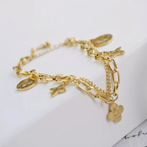 FOUR LEAF CLOVER CHARMS BRACELET - GOLD AND SILVER - Image 9