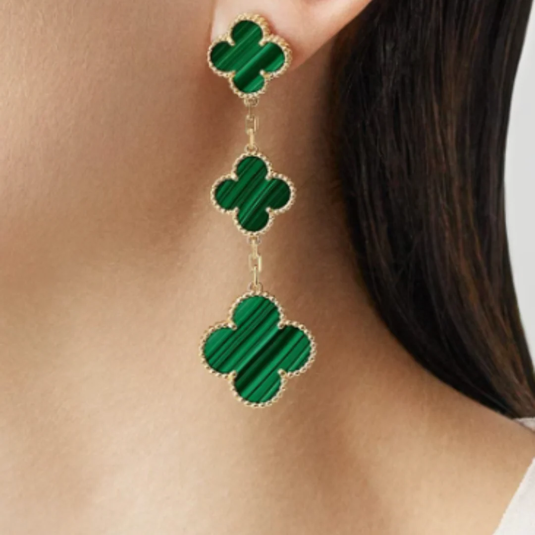 CLOVER EARRINGS WITH MULTIPLE CHARMS | EMERALD - Image 2