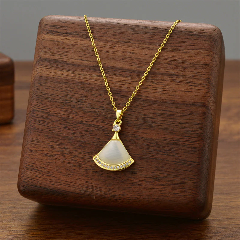 Mother of Pearl Fan Pendant Necklace - Image 2
