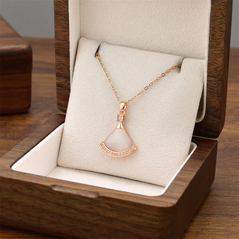 Mother of Pearl Fan Pendant Necklace - Image 3