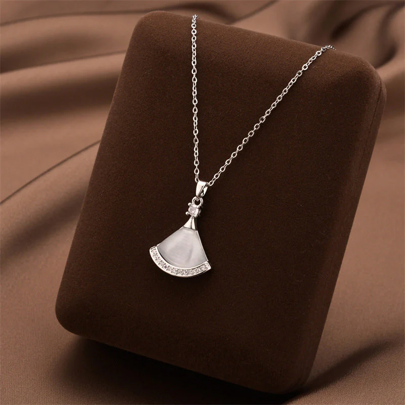 Mother of Pearl Fan Pendant Necklace - Image 4