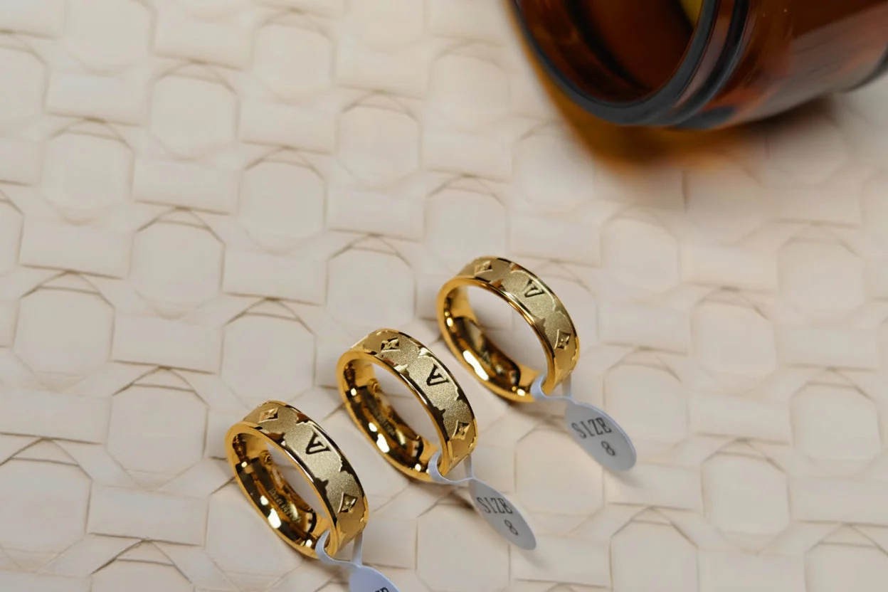 Tarnish-Free Monogram Titanium Ring - Image 2