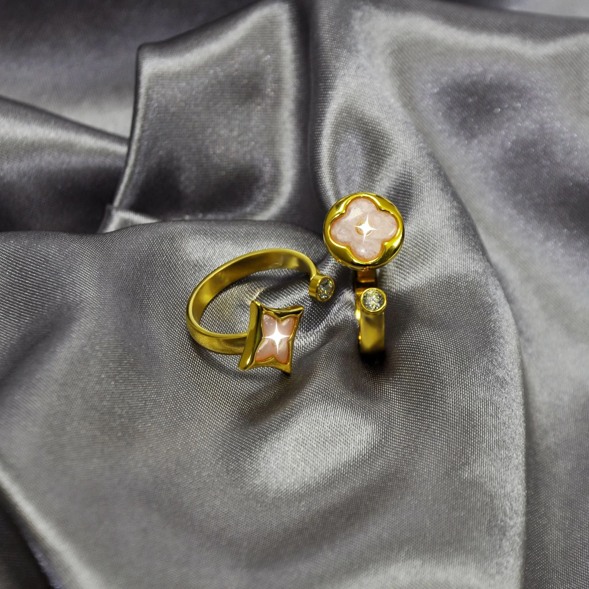Vintage Monogram Mother of Pearl Disc Ring - Image 2