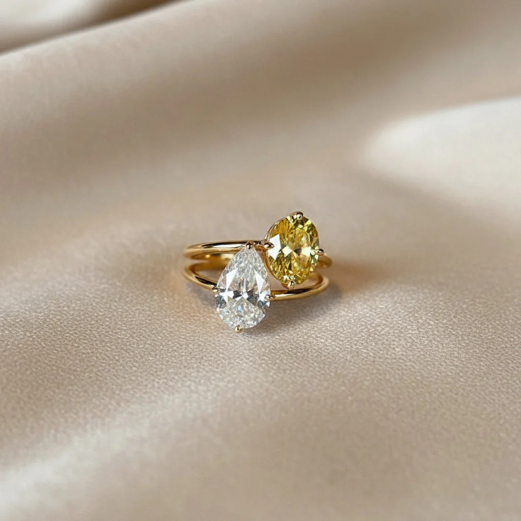 Vintage Two-Tone Pear Cut Butterfly Ring