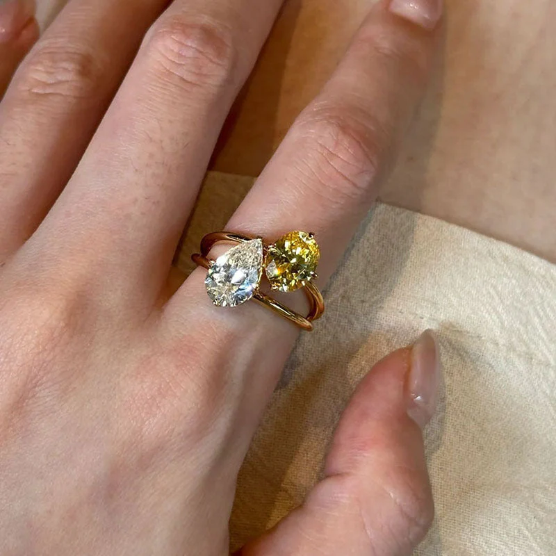 Vintage Two-Tone Pear Cut Butterfly Ring - Image 2