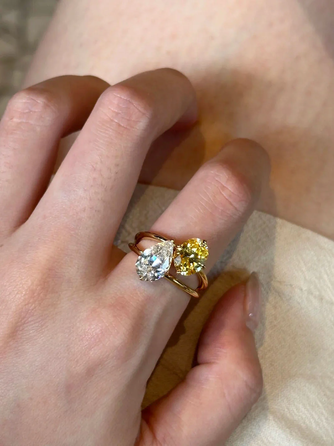 Vintage Two-Tone Pear Cut Butterfly Ring - Image 5